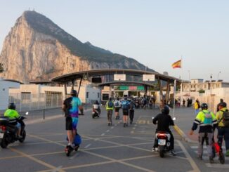 Workers cross the border from Spain to Gibraltar