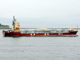 The UBC Cork sails near Norway.