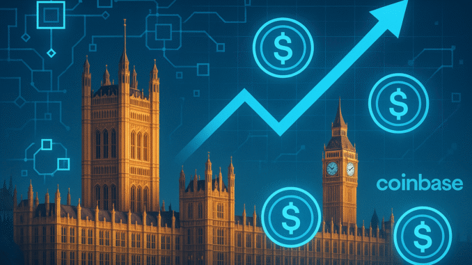 Coinbase backs UK petition urging stablecoin rules and blockchain adoption.
