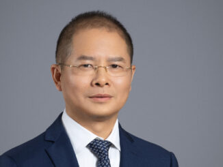 Article illustration of Eric Xu of Huawei. Article concerns new Ascend chip range from the company.