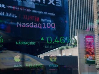 Stock market information at the Nasdaq MarketSite in New York, US, on Friday, June 9, 2023.