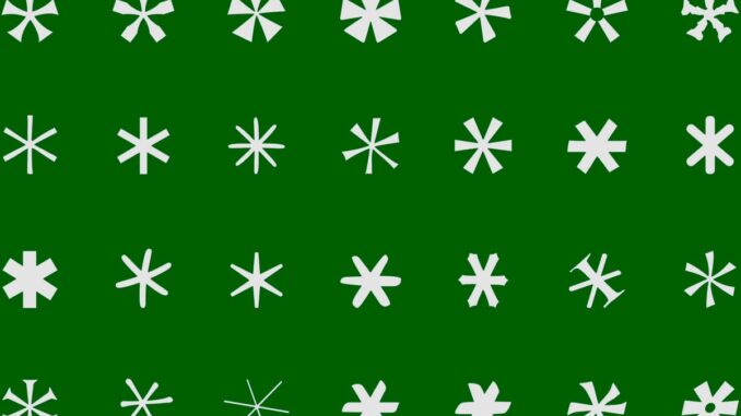 a set of white asterisks of different fonts symbolizing passwords on a green background