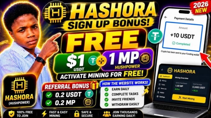 HASHORA Tutorial 2026 | Get FREE $1 USDT + 1 MP Sign Up Bonus | How to Start Crypto Mining