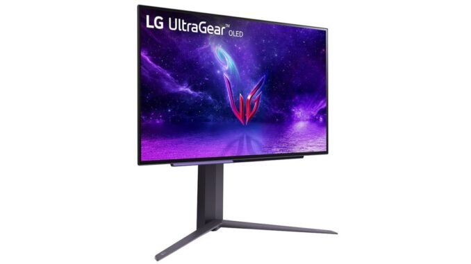 An LG UltraGear monitor on a white monitor