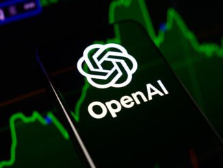 The OpenAI logo is displayed on a smartphone screen