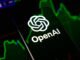 The OpenAI logo is displayed on a smartphone screen