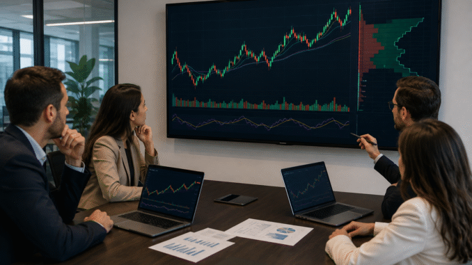 Investors checking trading chart in a meeting room