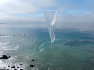 A Windborne Systems weather balloon is seen after launch.
