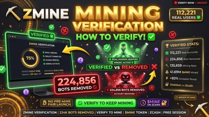 ZMINE Mining Verification Guide | 224,856 Bots REMOVED — Verify NOW to Keep Mining $MINE!